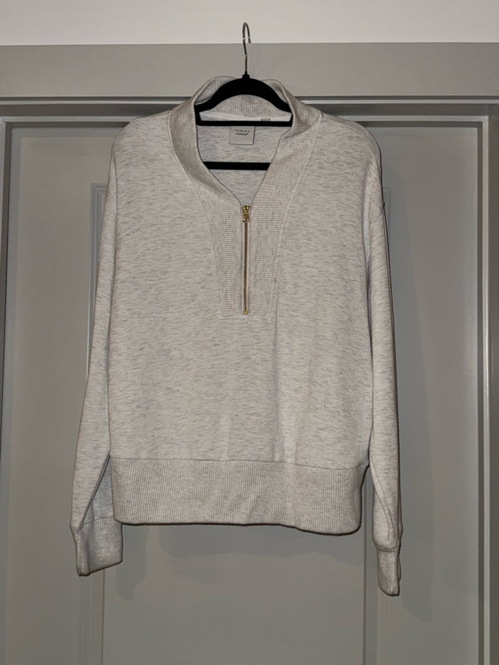 Varley Light Heather Gray Ribbed Zip-Neck Top